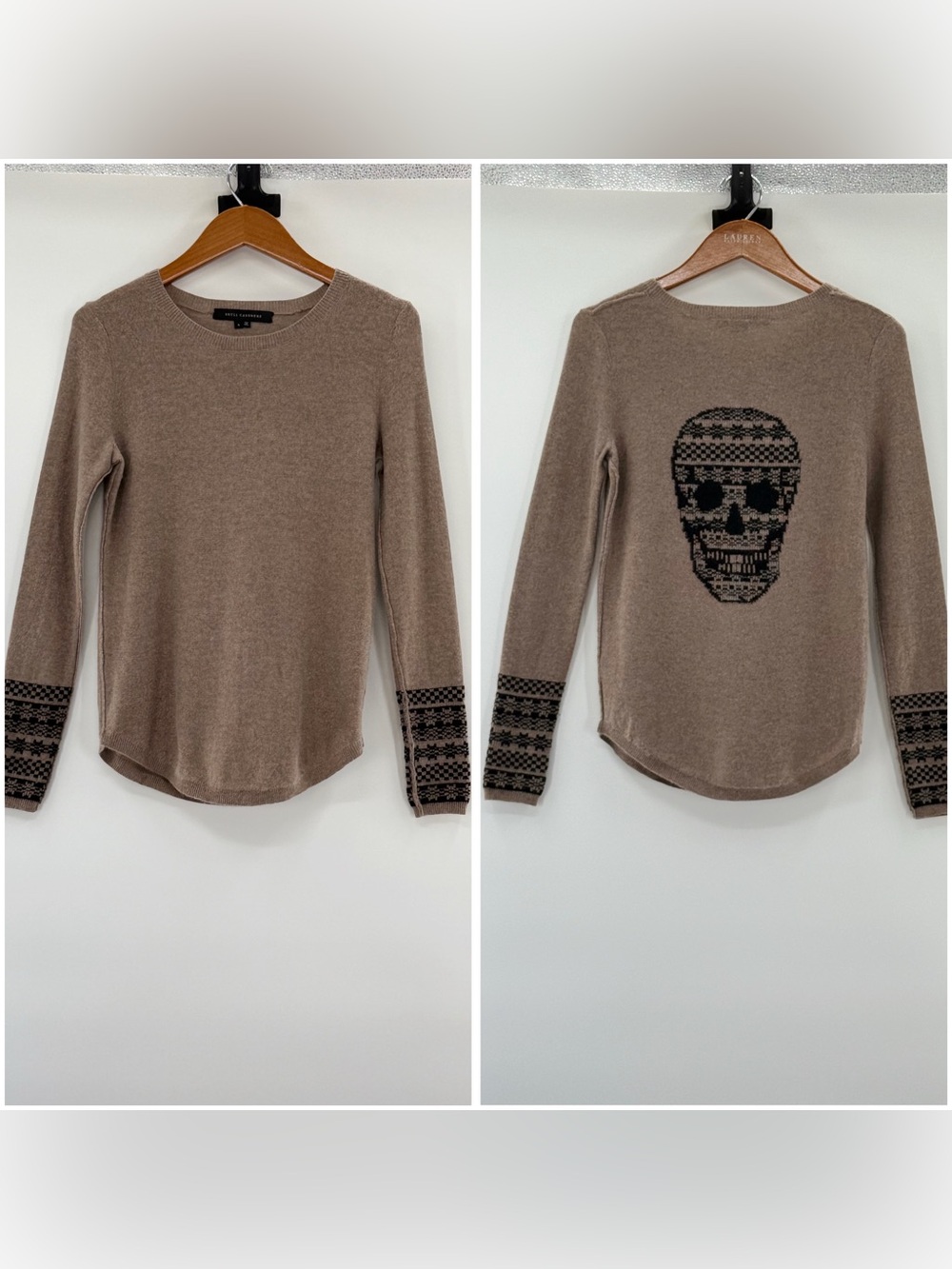 Skull Cashmere 70% Wool 30% Cashmere Skull Fair Isle Sweater Taupe S
